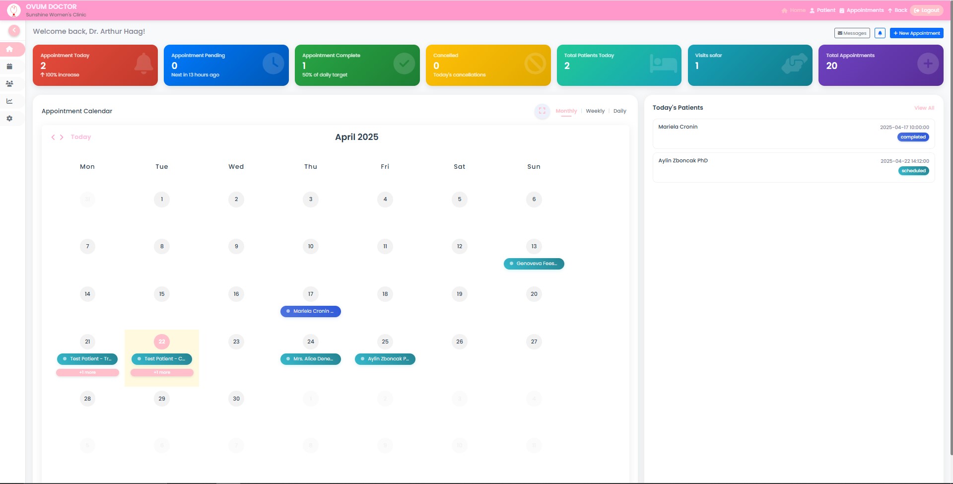 Ovum Doctor Portal Dashboard